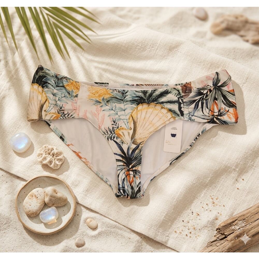 Rachel Roy Tropical Coral Reef Bikini Bottom - NWT - Size XL - Ruched